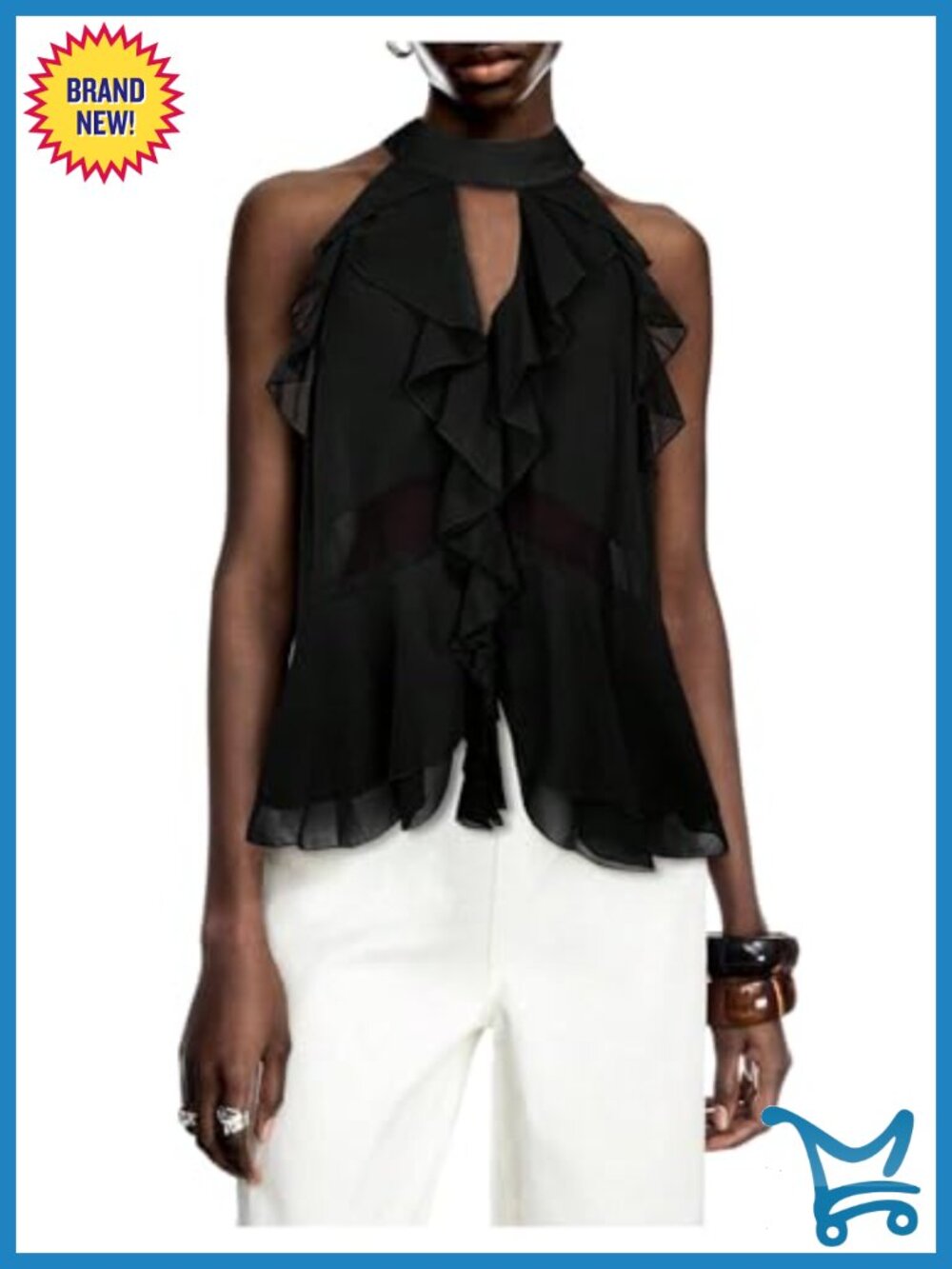 Women's Ruffle Halter Flowy Chiffon Going Out Top Sleeveless Blouse